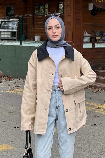 Mink Shirt Collar Long Arm Gabardin Jacket