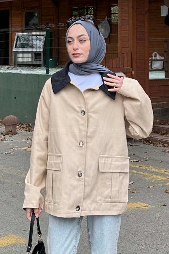 Mink Shirt Collar Long Arm Gabardin Jacket