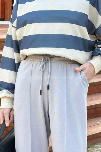 Gray Regular Trousers High Waist Elastic Waist Regular Cut Bottom Tracksuit