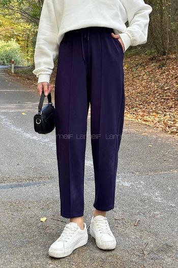 Navy Blue Regular Trousers High Waist Elastic Waist Regular Cut Bottom Tracksuit