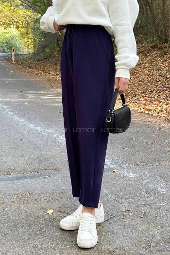 Navy Blue Regular Trousers High Waist Elastic Waist Regular Cut Bottom Tracksuit