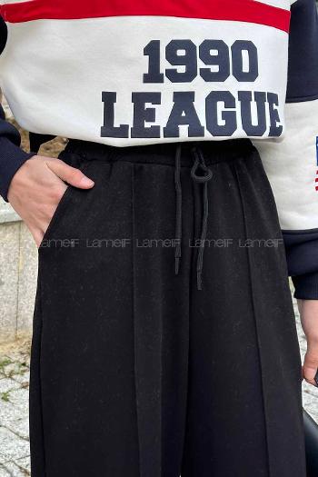 Black Regular Trousers High Waist Elastic Waist Regular Cut Bottom Tracksuit