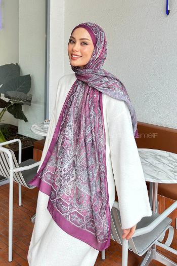 Lamelif Retro Desen Pamuk Şal Menekşe