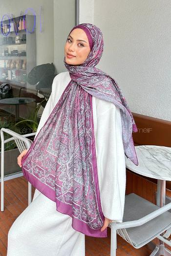 Lamelif Retro Desen Pamuk Şal Menekşe