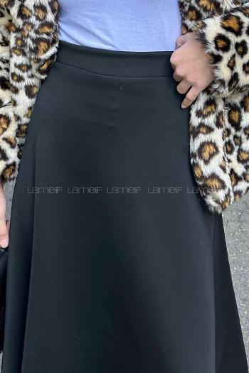 Lamelif Scuba Kumaş Kloş Etek Siyah