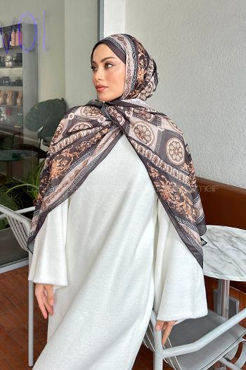 Lamelif Versa Desen Pamuk Şal Antrasit Vizon