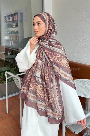 Lamelif Versa Desen Pamuk Şal Kahverengi