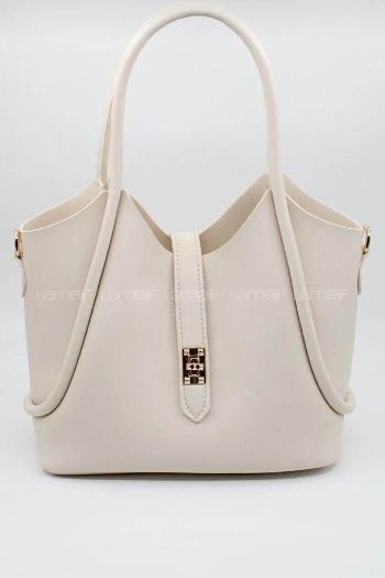 Lamelif Kilit Detaylı Kanguru El Ve Omuz Çantası Yavru Çantalı Kadın Krem