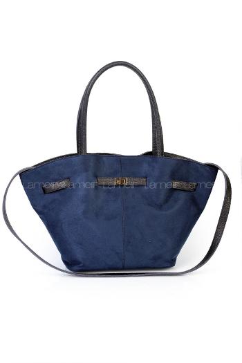 Lamelif Süet Kadın Büzgü Detay Klipsli Süet El Ve Omuz Çantası Lacivert