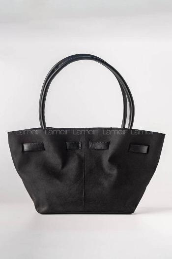 Lamelif Süet Kadın Büzgü Detay Klipsli Süet El Ve Omuz Çantası Siyah