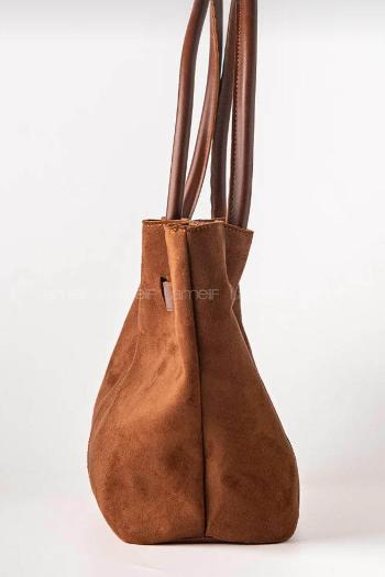 Lamelif Süet Kadın Büzgü Detay Klipsli Süet El Ve Omuz Çantası Taba