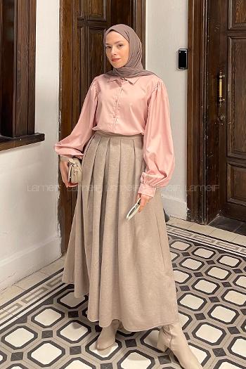 Powder Shirt Collar Balloon Sleeve Arm Unprinted Shirt