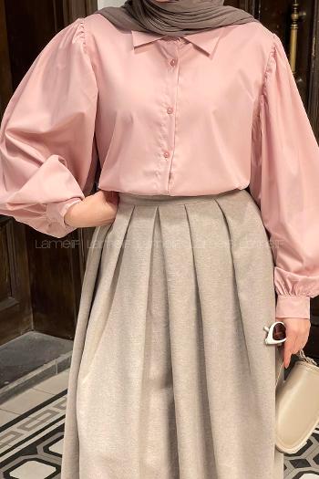 Powder Shirt Collar Balloon Sleeve Arm Unprinted Shirt