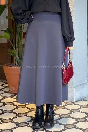 Lamelif Scuba Kumaş Kloş Etek Füme