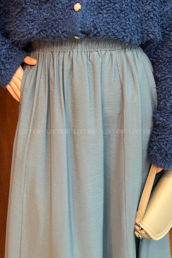 Lamelif Cep Detaylı Tensel Kloş Etek Metalik Gri