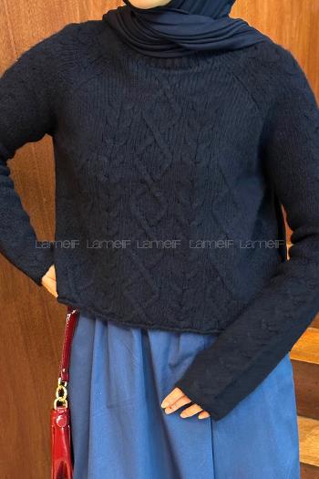 Navy Blue Neckband Long Arm Jumper