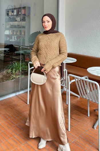 Lamelif Örgülü Kazak Camel