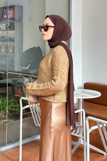 Lamelif Örgülü Kazak Camel