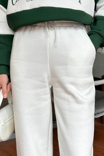 Lamelif Üç İplik Salaş Model Eşofman Altı Beyaz