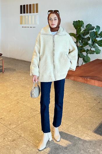 Lamelif Biye Detaylı Tedy Peluş Mont Taşrengi