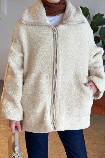 Lamelif Biye Detaylı Tedy Peluş Mont Taşrengi