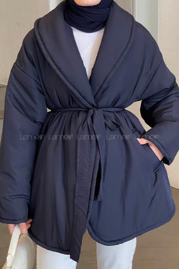 Navy Blue Normal Neck Long Arm Coat