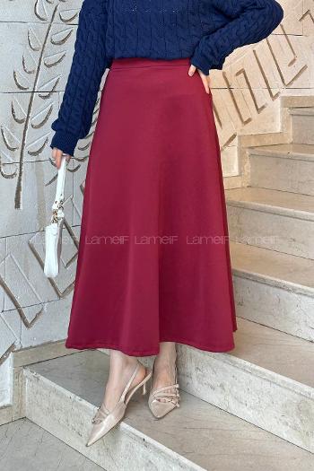 Lamelif Scuba Kumaş Kloş Etek Bordo