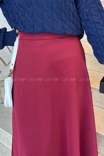 Lamelif Scuba Kumaş Kloş Etek Bordo