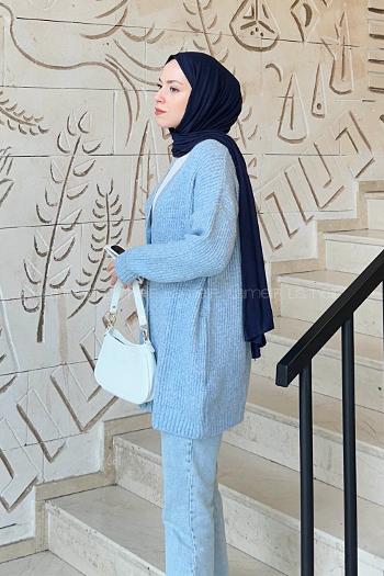 Baby Blue V Neck Long Arm Cotton Cardigan