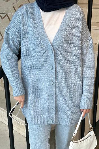 Baby Blue V Neck Long Arm Cotton Cardigan