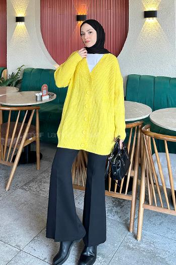 Yellow V Neck Long Arm Cotton Cardigan