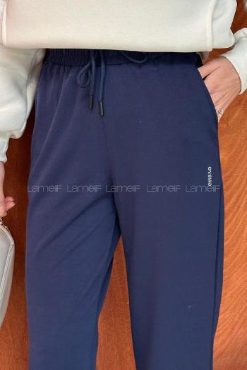 Navy Blue Elastic Trousers Normal Waist Bottom Tracksuit