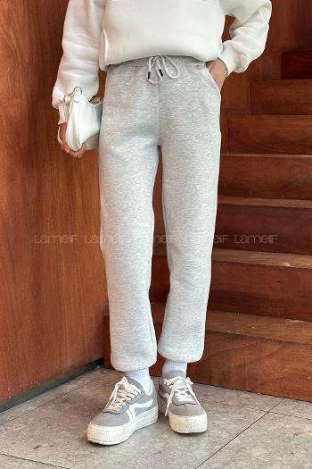 Light Grey Elastic Trousers Elastic Waist Regular Cut Bottom Tracksuit