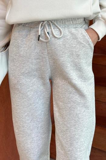Light Grey Elastic Trousers Elastic Waist Regular Cut Bottom Tracksuit