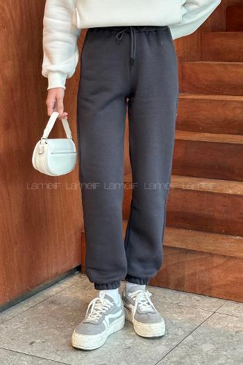 Smoked Elastic Trousers Elastic Waist Regular Cut Bottom Tracksuit