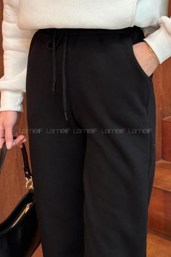 Black Elastic Trousers Elastic Waist Regular Cut Bottom Tracksuit