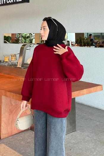 Lamelif Jasmin Bisiklet Yaka Oversize Sweat Bordo