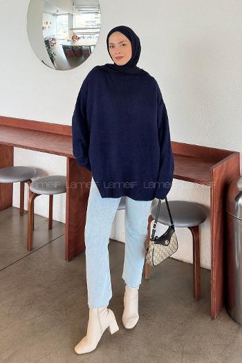 Navy Blue Crew Neck Long Arm Jumper