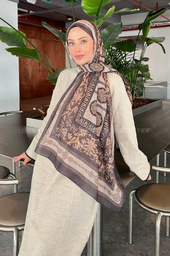 Lamelif Versa Desen Pamuk Şal Vizon Füme