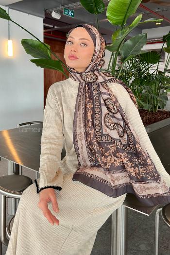 Lamelif Versa Desen Pamuk Şal Vizon Füme