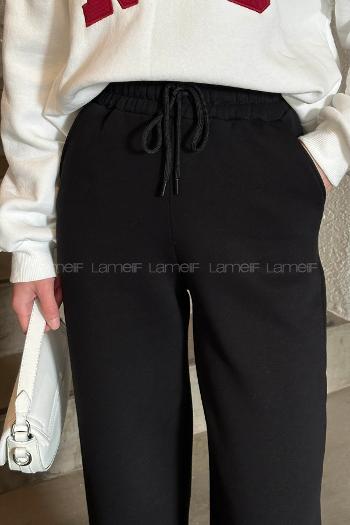 Black Trousers High Waist Elastic Waist Regular Cut Bottom Tracksuit