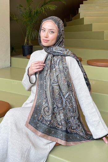 Camel Cotton Striped Printed Shawl