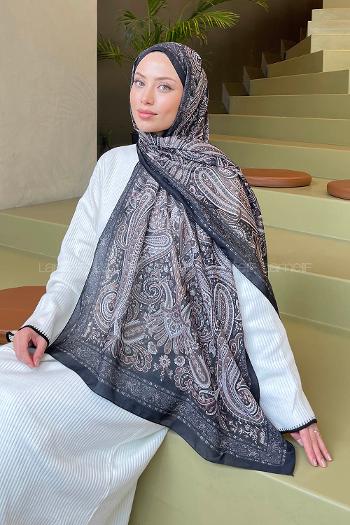 Lamelif Retro Desen Soft Şal Siyah Sütlü Kahve