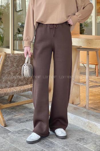 Bitter Brown Trousers High Waist Elastic Waist Regular Cut Bottom Tracksuit