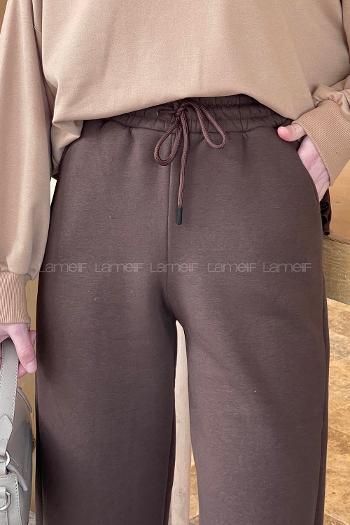 Bitter Brown Trousers High Waist Elastic Waist Regular Cut Bottom Tracksuit