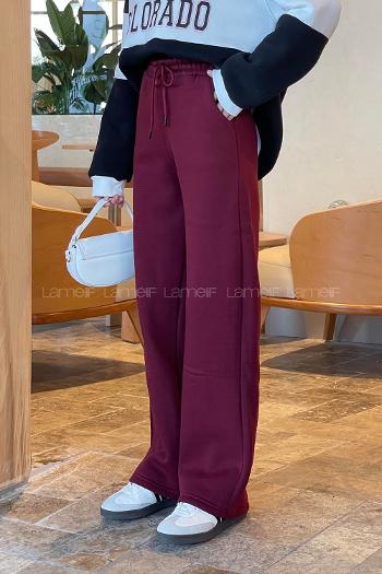Claret Red Trousers High Waist Elastic Waist Regular Cut Bottom Tracksuit