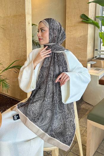 Lamelif Retro Desen Pamuk Şal Bitter  Kahve Bej