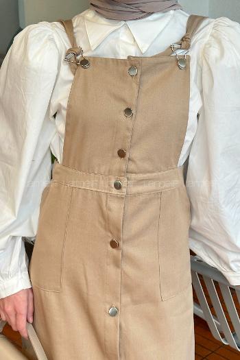 Lamelif Önü Boydan Düğmeli Salopet Sütlü Kahve