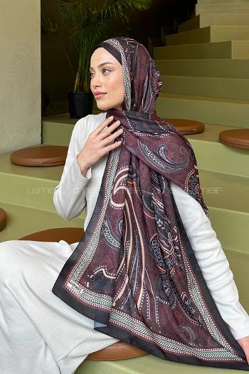 Lamelif Retro Desen Soft Şal Siyah Bordo