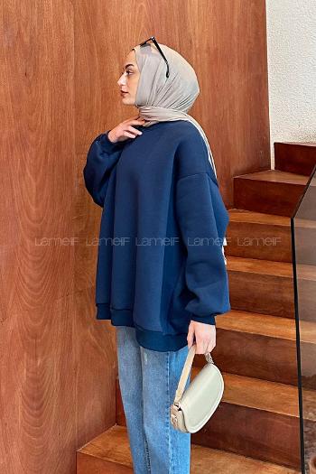 Lamelif Oversize Sweatshirt Mavi